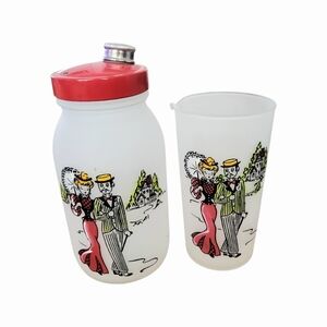 Vintage 50's MCM Gay Fad Hazel Atlas Cocktail Shaker & Stir Glass Set